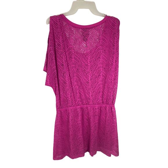 Catalina Large Women's Crochet Resortwear Cruise Boho Hot Pink Swim Cover Up - Picture 6 of 6